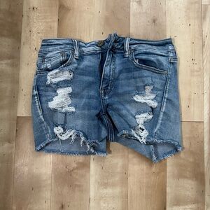 American Eagle Next Level Stretch Distressed Midi Jean Shorts w/ Lace Size 6